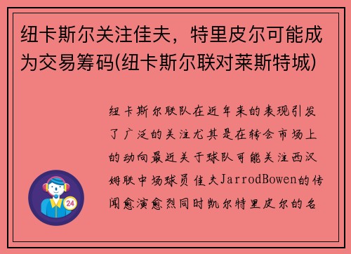 纽卡斯尔关注佳夫，特里皮尔可能成为交易筹码(纽卡斯尔联对莱斯特城)