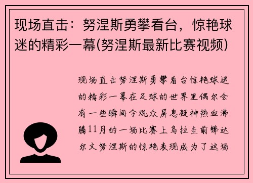 现场直击：努涅斯勇攀看台，惊艳球迷的精彩一幕(努涅斯最新比赛视频)